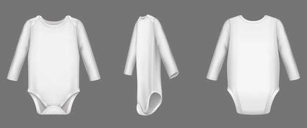 Body Bebe Body Blanc Ou Barboteuse Devant Dos Et Cote Chemise Vierge Pour Enfants Grenouillere Vetements Pour Enfants Nouveau Nes Isoles Illustration Vectorielle 3d Realiste Vecteur Gratuite