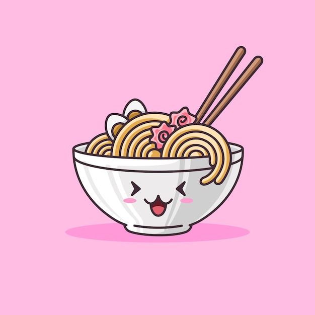 Bol De Nouilles Ramen Kawaii Asia Food Vecteur Premium