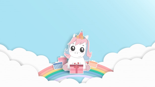 Bon Anniversaire Dessin Anime Mignon Bebe Licorne Pastel Illustration Et Conception D Art Papier Vecteur Premium