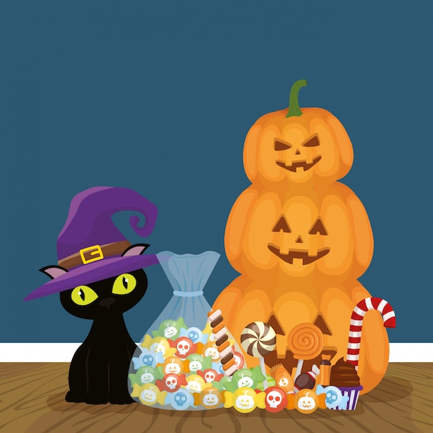 Des bonbons ou un sort, joyeux halloween Vecteur gratuit