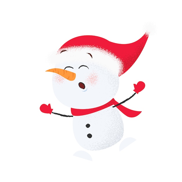 Bonhomme De Neige Dessin Anime Mignon En Bonnet De Noel S Amuser Vecteur Premium