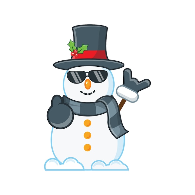 Bonhomme De Neige Mignon Avec Un Doigt En Metal Rock Illustration De Noel Vecteur Premium