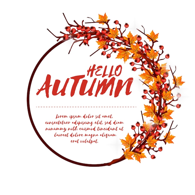 Bonjour l'automne et merci carte de fond avec des feuilles d'érable Vecteur Premium