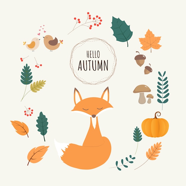 Bonjour Carte D Automne De Renard Mignon Vecteur Premium