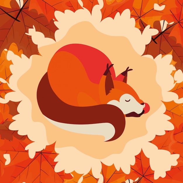 Bonjour illustration d'automne avec chipmunk Vecteur Premium