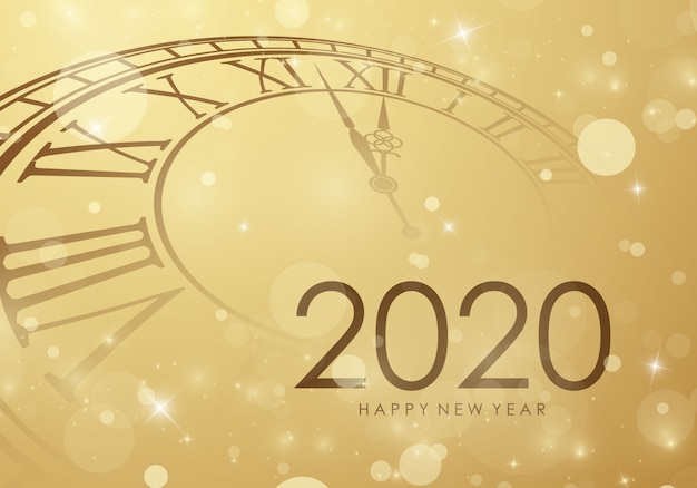 Bonne année 2020 fond avec horloge Vecteur Premium