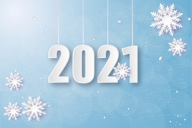 Bonne Année 2021 Avec Des Chiffres Blancs Aux Nuances Hivernales. | Vecteur Premium