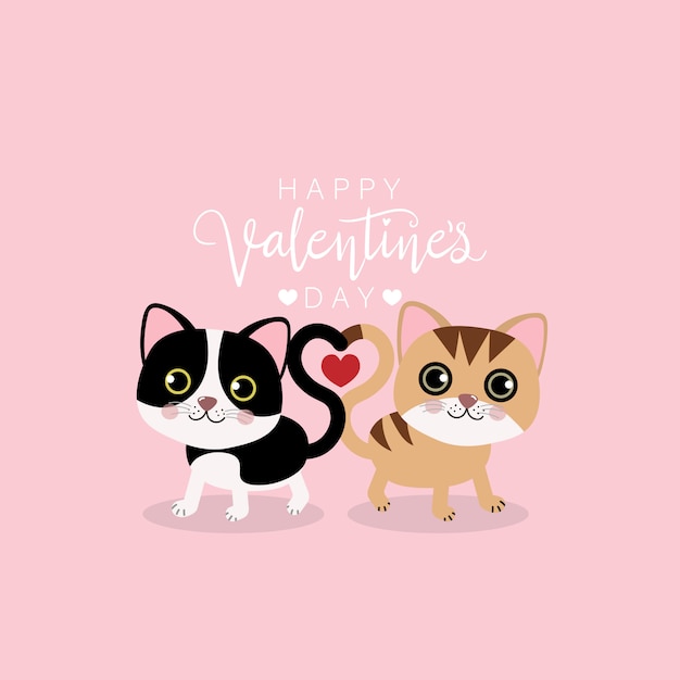 Bonne Carte De Voeux Saint Valentin Avec Des Chats Mignons Vecteur Premium