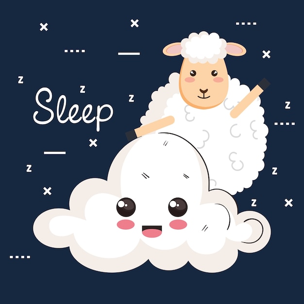 Bonne Nuit Sommeil Dessin Anime Animaux Moutons Nuage Vecteur Premium