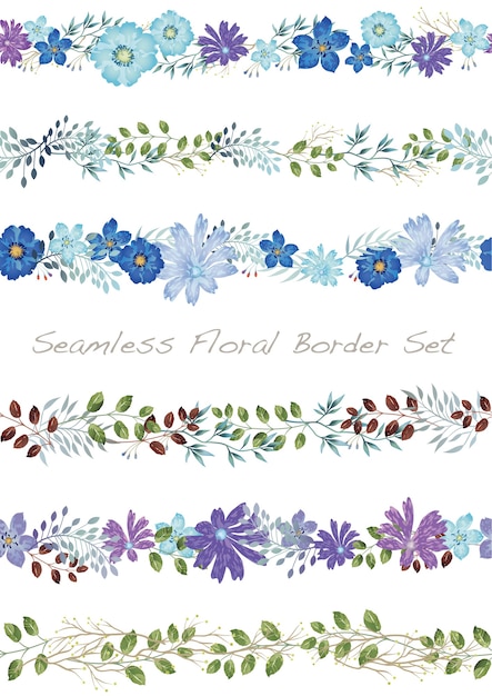 Bordure Florale Aquarelle Vectorielle Continue Sur Un Blanc Vecteur Gratuite