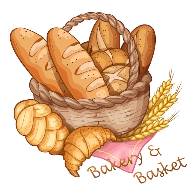 Boulangerie Et Panier A La Main Dessiner Illustration Vectorielle Vecteur Premium