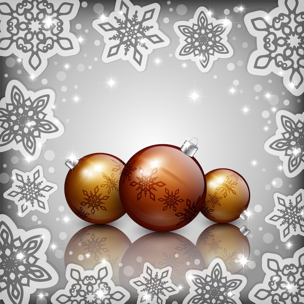 Boules de noël dorées sur fond gris Vecteur Premium