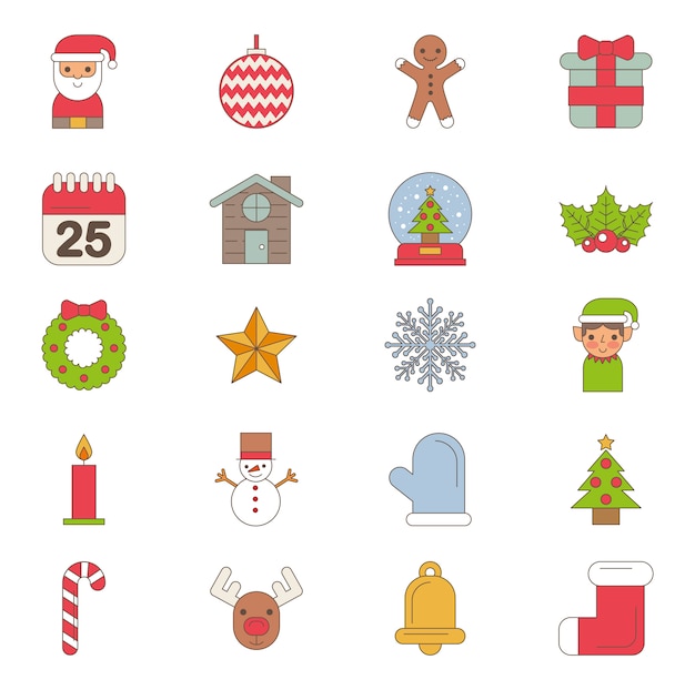 Bundle Of Joyeux Noël Set D'icônes Vecteur gratuit