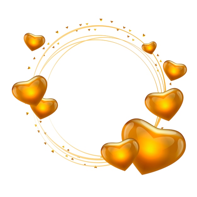 Cadre de l'amour avec le vecteur de cercle d'or coeurs Vecteur Premium