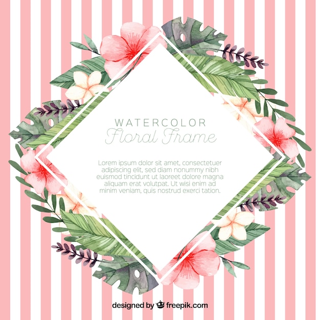  Cadre  Aquarelle Avec Des Fleurs Exotiques Vecteur Gratuite