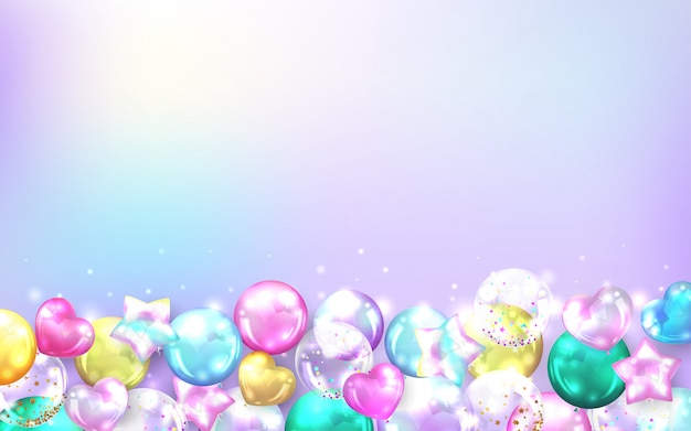 Cadre De Ballons Colores Sur Fond Pastel Pour Carte D Anniversaire Et De Celebration Vecteur Gratuite
