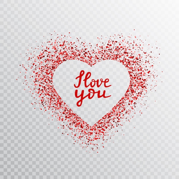 Cadre Coeur Rouge Scintillant Avec Citation Manuscrite Je T Aime Banniere Coeur Rougeoyant Avec Poussiere D Etoile Et Lettrage A La Main Vecteur Premium