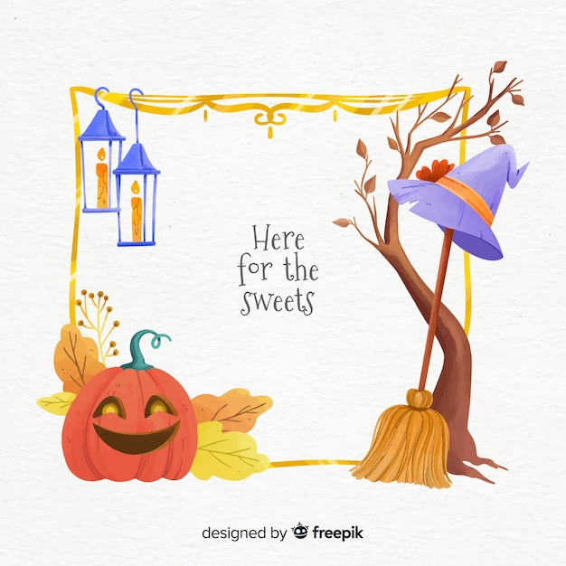 Cadre d'éléments d'halloween de sorcellerie Vecteur gratuit