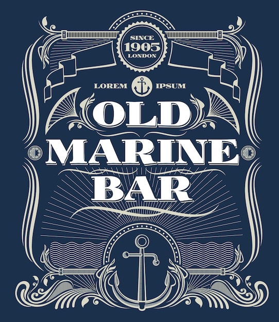 Cadre de vecteur occidental frontière vintage, ancienne étiquette de barre marine. cadre d'illustration avec ancre pour marine Vecteur Premium