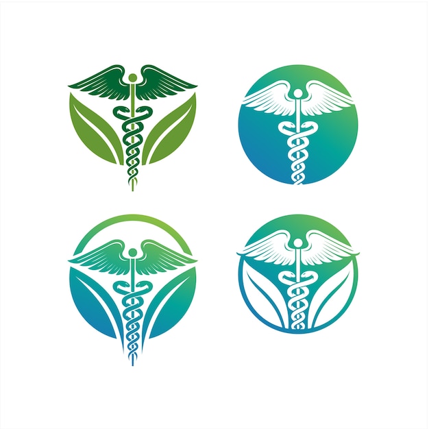 Caducee Logo Icone Illustrations Caducee Icone De Soins De Sante Medicaux Serpent Avec Ico Aile Vecteur Premium