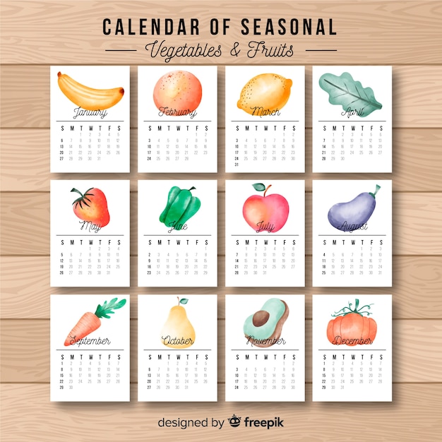 Calendrier Alimentaire Saisonnier à L'aquarelle | Vecteur Gratuite