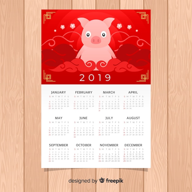 Calendrier Du Nouvel An Chinois 2019 | Vecteur Gratuite