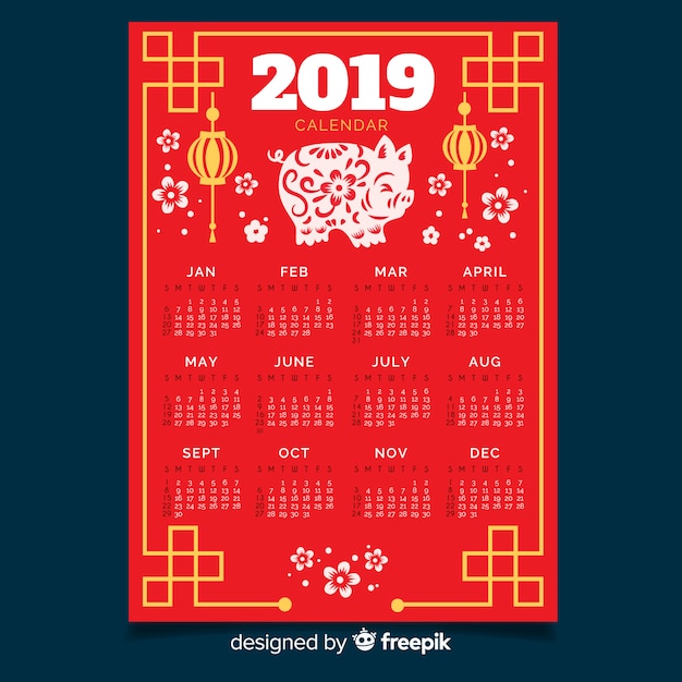 Calendrier Du Nouvel An Chinois 2019 | Vecteur Gratuite