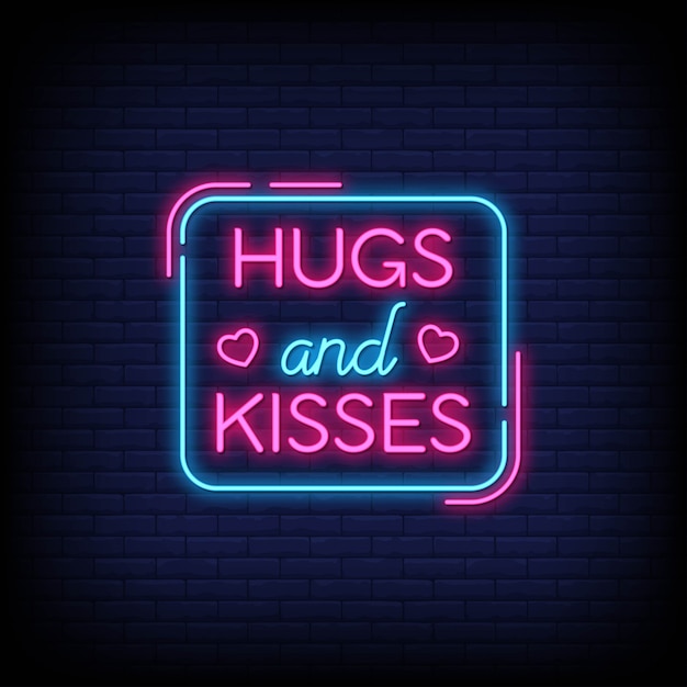 Calins Et Bisous Pour Une Affiche De Style Neon Citations Romantiques Et Mot Dans Le Style De Neon Vecteur Premium