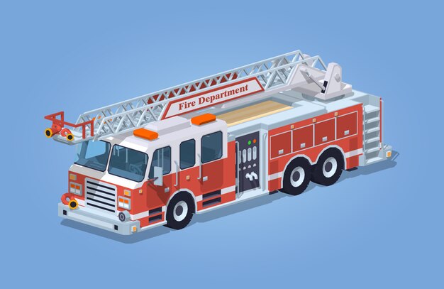Camion de pompier low poly Vecteur Premium
