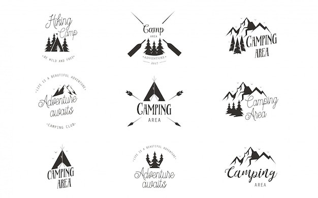  Camping  Ensemble De Conception De Logo  Vecteur Premium
