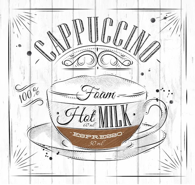 Cappuccino De Caf  Affiche Dans Un Style  Vintage  Dessin  