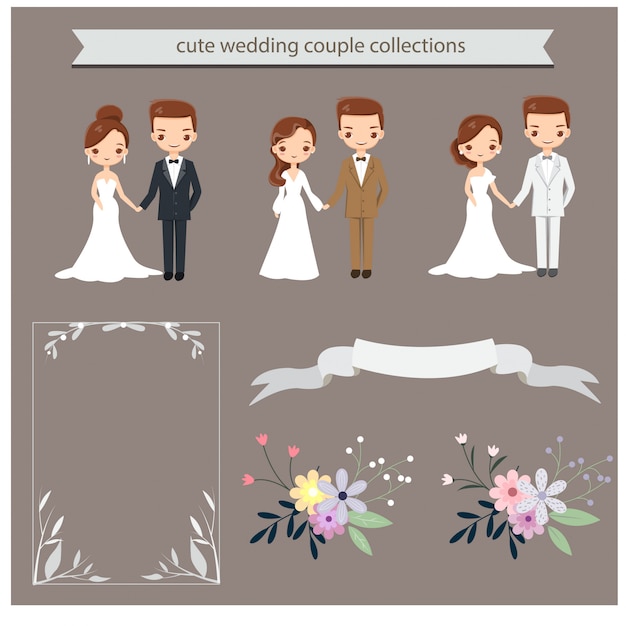 Caractère de couple de mariage mignon pour carte d'invitations de mariage Vecteur Premium