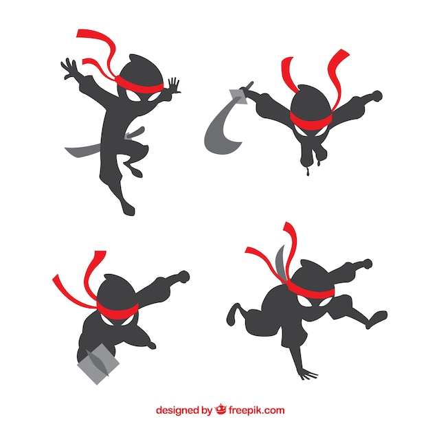 Caractère plat ninja dans différentes poses Vecteur gratuit