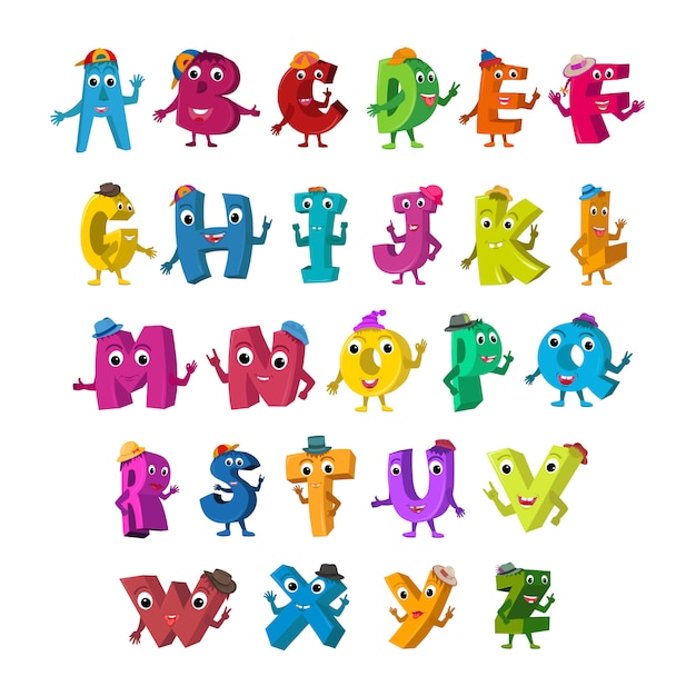 Caractères De L alphabet Drôle Vecteur Premium