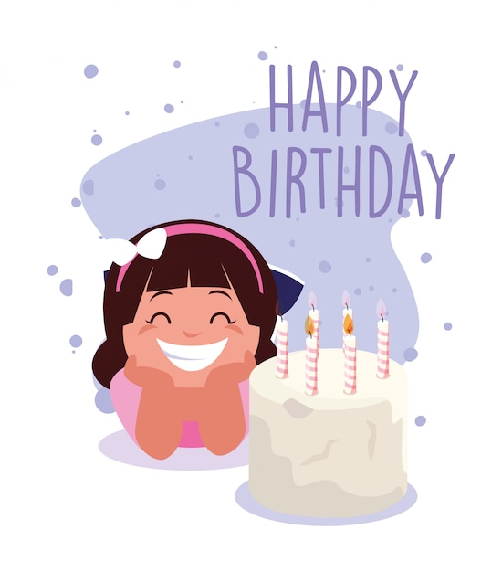 Caricature De Fille Avec Un Joyeux Anniversaire Vecteur Premium