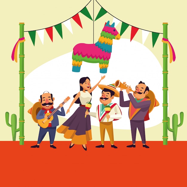 Caricature mexicaine de cinco de mayo Vecteur Premium