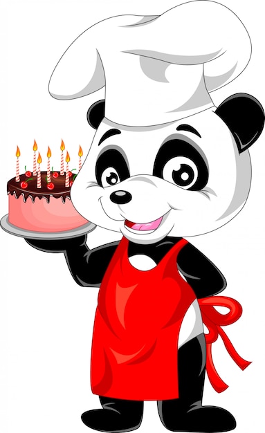 Caricature De Panda Avec Gateau D Anniversaire Vecteur Premium