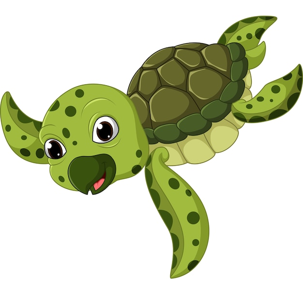 Caricature De Tortue De Mer Mignon Vecteur Premium