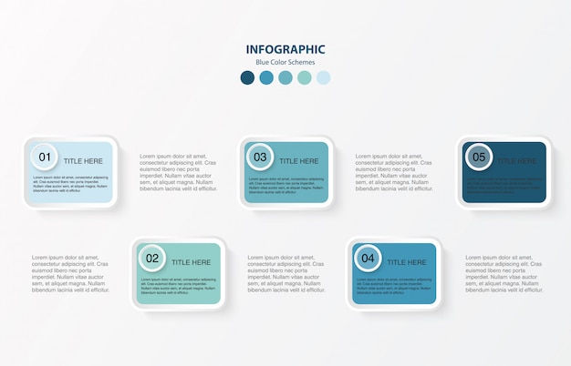 Carré de couleur bleue infographie avec 4 étapes. conception de mise en page d'infographie vectorielle moderne. Vecteur Premium