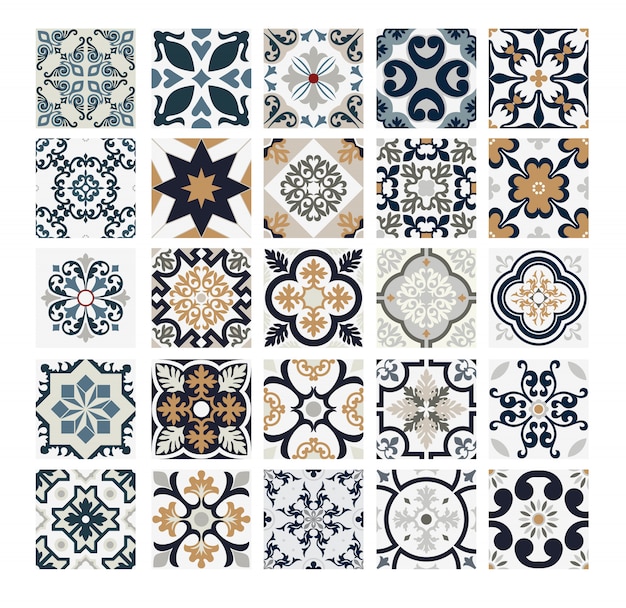 Carreaux motifs portugais antique design sans couture en vintage illustration vectorielle Vecteur Premium