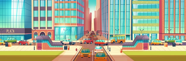Carrefour de metropolis dans le dessin animé de pointe Vecteur gratuit