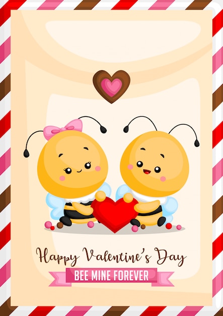 Carte D Abeille De Valentine Vecteur Premium