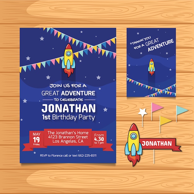 Carte D Anniversaire Avec Conception De Fusee Vecteur Gratuite
