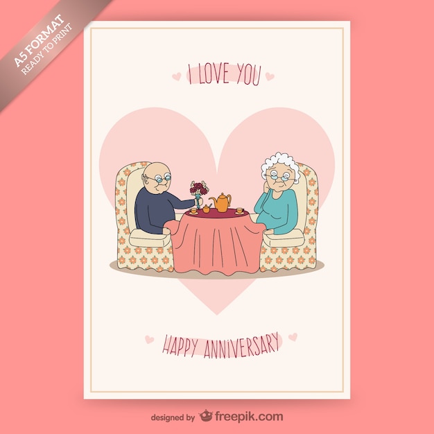 Carte D Anniversaire Avec Couple De Personnes Agees Vecteur Gratuite