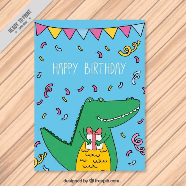 Carte D Anniversaire Avec Un Crocodile Sourire Vecteur Gratuite