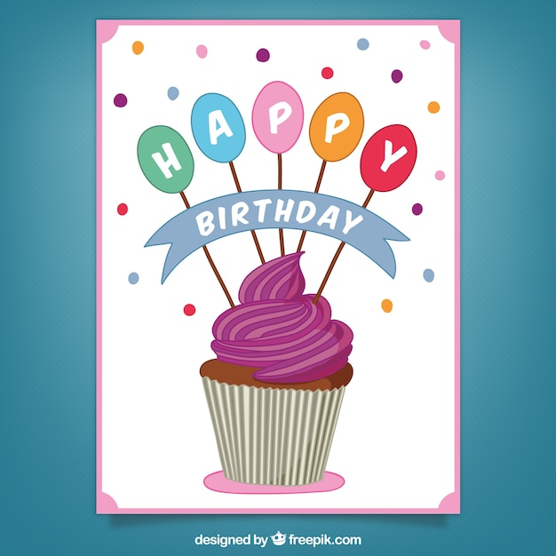 Carte D Anniversaire Avec Cupcake Dans Un Style Dessine A La Main Vecteur Gratuite