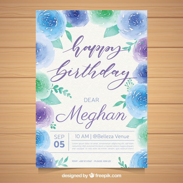 Carte D Anniversaire Avec Des Fleurs Dans Un Style Aquarelle Vecteur Gratuite