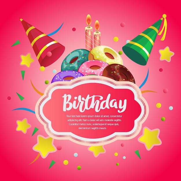 Carte D Anniversaire Avec Fond Rose Fluo Et Donut Tour Vecteur Premium