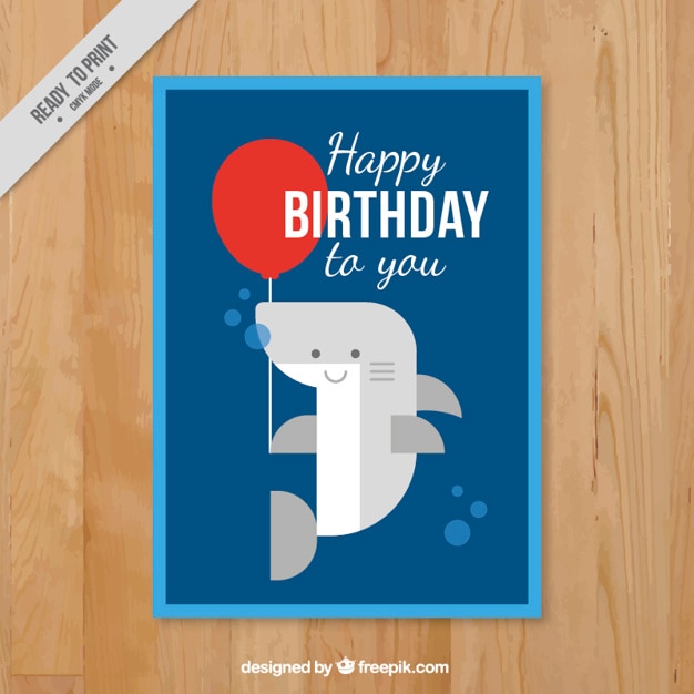  Carte  D anniversaire  Avec  Un Joli Requin  Plat Vecteur 