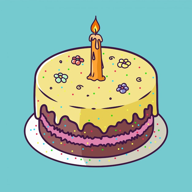 Carte d'anniversaire joyeux anniversaire avec cupcake et une bougie au design lumineux Vecteur Premium